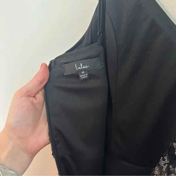 LULUS- Forever Your Girl Black Sequin Faux-Wrap Bodycon Maxi Dress Formal Prom - Picture 11 of 13